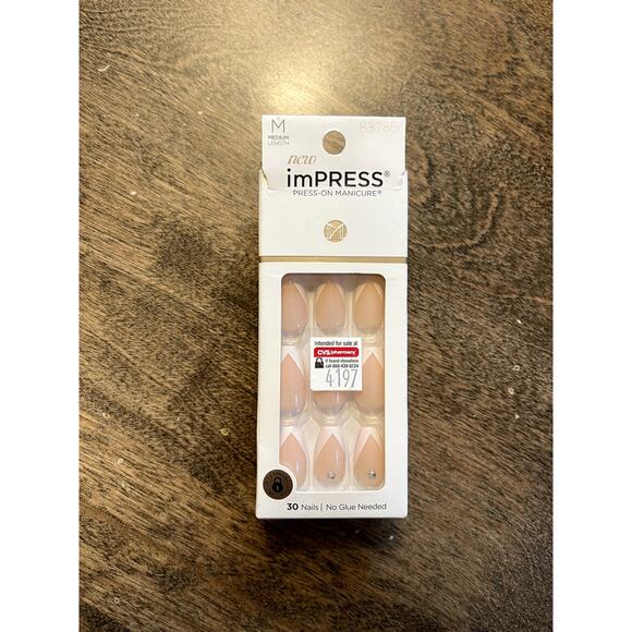New in packaging Kiss imPRESS Medium Press-On Manicure Nails, So French - Picture 1 of 7